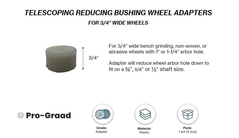 Pro-Grade Bench Grinder Arbor Adapter Wheel Bushings, Reducing Bushing Arbor Adapters for 3/4" Thick Bench Grinding Wheels with 1-1/4” or 1” Hole, Arbor Adapter Reduces to ¾”, 5/8”, ½” Shaft Sizes - Image 2
